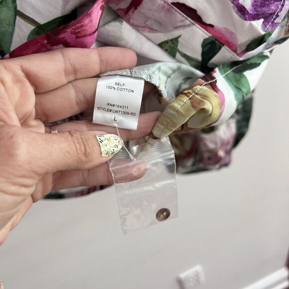 AURA Floral Ruffle Puff Sleeve Top Large Women’s Cotton Prairie Cottagecore NWT - Picture 9 of 14